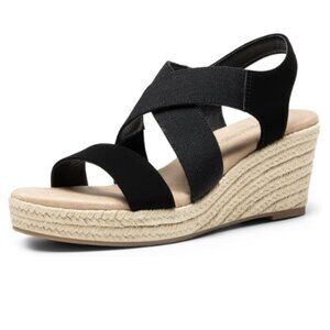 DREAM PAIRS Women's Platform Espadrilles Wedge Sandals Elastic Ankle Strap Black